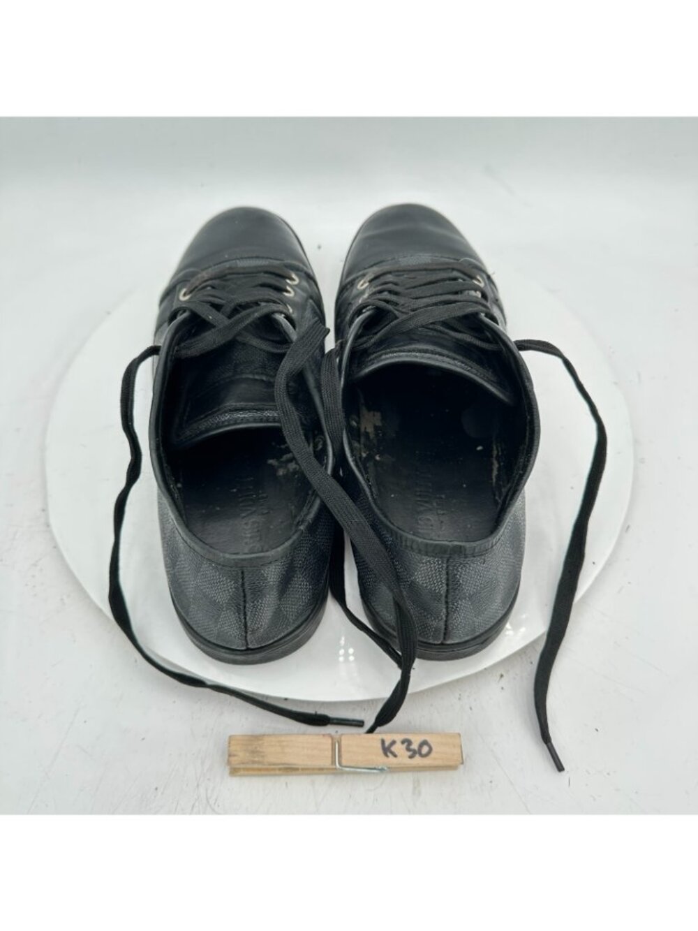 Louis Vuitton Damier Women Size 9 Black Grey Checkerboard Leather Lace Up Shoes - Picture 9 of 11